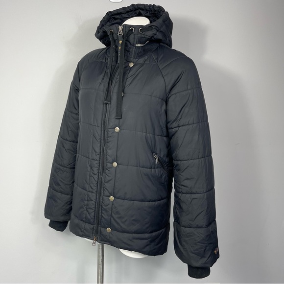 Diesel Woman’s Puffer Jacket Black High Low Hooded Insulated Winter Coat M - Picture 6 of 16